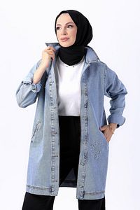 Flotalı Kot Ceket Buz Mavi Kar - 23623 ürün fotoğrafı