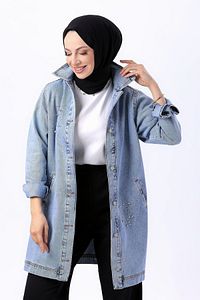 Flotalı Kot Ceket Buz Mavi Kar - 23623 ürün fotoğrafı