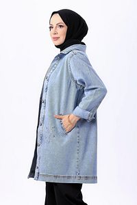 Flotalı Kot Ceket Buz Mavi Kar - 23623 ürün fotoğrafı