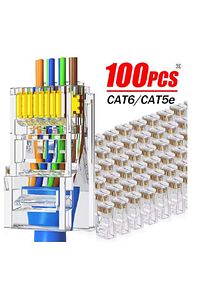 Yeni Nesil Rj45 Cat5 Cat6 Ethernet Internet Kablo Soketi Konnektör Delikli 8p8c Jack Utp Uç 100 Adet ürün fotoğrafı