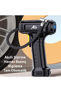 120W Kablosuz Basınç Göstergeli Mini Hava Popmpası Kompresör SİYAH ürün fotoğrafı
