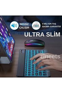 Beyaz Rgb Işıklı Kablosuz Bluetooth Klavye Mouse Seti Tablet Telefon Windows Uyumlu ürün fotoğrafı