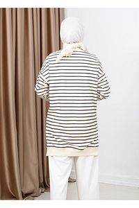 Kadın Tesettür Bisiklet Yaka Iki Iplik Penye Terletmeyen Kumaş Basic Çizgili Tunik ürün fotoğrafı