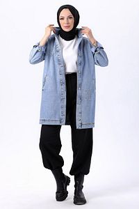 Flotalı Kot Ceket Buz Mavi Kar - 23623 ürün fotoğrafı