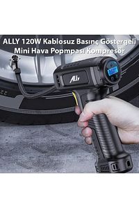 120W Kablosuz Basınç Göstergeli Mini Hava Popmpası Kompresör SİYAH ürün fotoğrafı