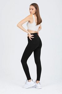 Kadın Siyah Yüksek Bel Toparlayıcı Çelik Interlok Düz Spor Tayt Pantolon ürün fotoğrafı