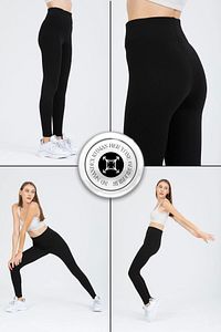 Kadın Siyah Yüksek Bel Toparlayıcı Çelik Interlok Düz Spor Tayt Pantolon ürün fotoğrafı