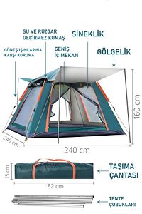 Tenteli 6 Kişilik Tam Otomatik Kamp Çadırı ürün fotoğrafı