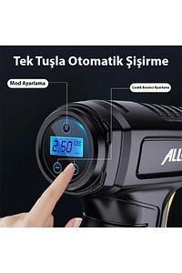 120W Kablosuz Basınç Göstergeli Mini Hava Popmpası Kompresör SİYAH ürün fotoğrafı