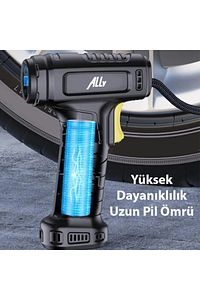 120W Kablosuz Basınç Göstergeli Mini Hava Popmpası Kompresör SİYAH ürün fotoğrafı