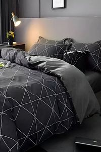 Lastikli Çarşaflı Nevresim Takımı Çift Kişilik Geometric Gri ürün fotoğrafı