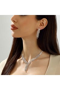 Gümüş Kaplama Çınar Modeli Kolye Küpe Takı Seti Hediyesi - Ps0485 ürün fotoğrafı