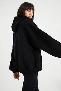 Siyah Kapüşonlu Fermuarlı Unisex Mevsimlik Oversize Sweatshirt ürün fotoğrafı