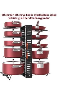 Tencere Ve Tava Düzenleyici Dolap Içi-dışı 10 Katlı Yükseklik Ayarlanabilir Raf 6 Farklı Kullanım ürün fotoğrafı