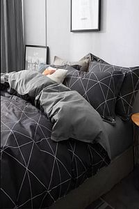 Lastikli Çarşaflı Nevresim Takımı Çift Kişilik Geometric Gri ürün fotoğrafı
