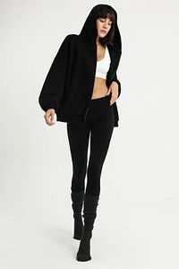 Siyah Kapüşonlu Fermuarlı Unisex Mevsimlik Oversize Sweatshirt ürün fotoğrafı