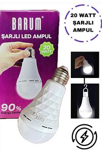 Elektrik Kesildiğinde Yanmaya Devam Eden Asma Aparatlı 20watt Tasarruflu Şarjlı Led Ampul ürün fotoğrafı