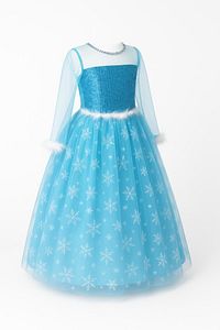 Karlar Ülkesi Frozen Elsa Tarlatanlı Kostüm Mavi Kız Çocuk Elbise Taç Asa Hediye Uzun Kol ürün fotoğrafı