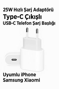 25W Hızlı Şarj Adaptörü Type-C Çıkışlı USB-C Telefon Şarj Başlığı Uyumlu iPhone Samsung ürün fotoğrafı