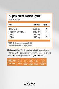 Orzax Omega3 Balık Yağı Şurubu Portakal Aromalı 150ml ürün fotoğrafı
