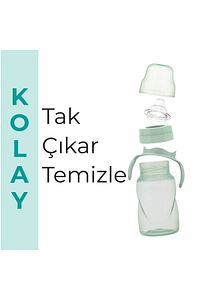 Kulplu Akıtmaz Eğitici Bardak Powder Green 160 ml & Anti-kolik Bardak Ucu ürün fotoğrafı