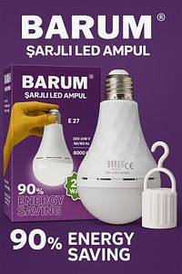 Elektrik Kesildiğinde Yanmaya Devam Eden Asma Aparatlı 20watt Tasarruflu Şarjlı Led Ampul ürün fotoğrafı