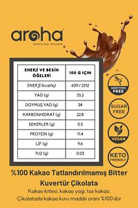 %100 Kakao Tatlandırılmamış Bitter Kuvertür Çikolata 500 G ürün fotoğrafı