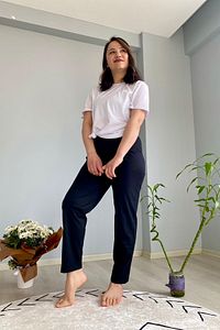 Unisex Siyah Düz Renk Penye Pijama Altı ürün fotoğrafı