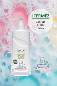 %100 Doğal Organik Sertifikalı Bebek ve Çocuk Jel Şampuanı Saç Vücut Lavanta Konak Önleyici 350 ml ürün fotoğrafı
