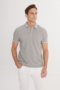Erkek Çekmeyen Pamuklu Kumaş Slim Fit Dar Kesim Gri Kıvrılmaz Polo Yaka Tişört ürün fotoğrafı