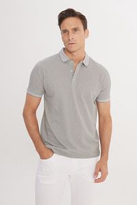 Erkek Çekmeyen Pamuklu Kumaş Slim Fit Dar Kesim Gri Kıvrılmaz Polo Yaka Tişört ürün fotoğrafı