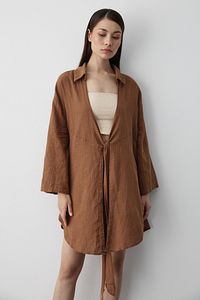 Kahve Flam Keten Kimono Gömlek ürün fotoğrafı