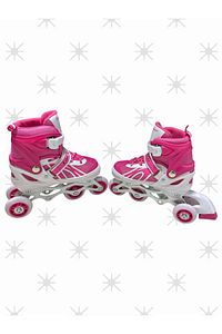 Pembe Çift Sıra Ayarlanabilir Alıştırma Pateni + Kask + Dizlik Seti ürün fotoğrafı