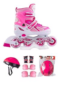 Pembe Çift Sıra Ayarlanabilir Alıştırma Pateni + Kask + Dizlik Seti ürün fotoğrafı