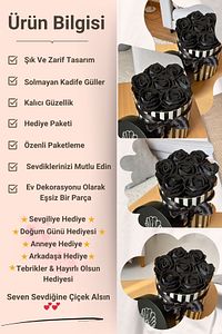 Sevgiliye Özel Hediye Gül Kutu Siyah Hediyelik Çiçek Doğum Günü Sepeti Kız Arkadaşa Eşe Sevgili ürün fotoğrafı