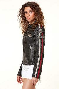 Ladyracer Kadın Siyah Armalı Spor Deri Mont 20wgd589851 ürün fotoğrafı