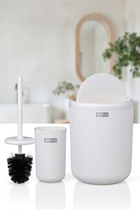 Linea Beyaz Çizgili Yuvarlak 2'li Wc Kova Ve Fırça Seti ürün fotoğrafı