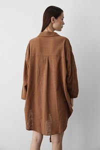 Kahve Flam Keten Kimono Gömlek ürün fotoğrafı