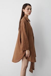 Kahve Flam Keten Kimono Gömlek ürün fotoğrafı
