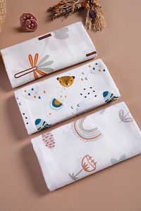 Çok Amaçlı Müslin Örtü & Battaniye 3'lü Set %100 Pamuk Oeko-teks Sertifikalı 80x80 Cm ürün fotoğrafı
