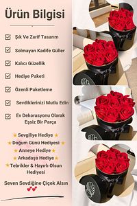 Solmayan Çiçek Buketi Kırmızı Sevgiliye Anneye Arkadaşa Hediye Doğum Günü Kutu Yapay Gül Sepeti Kız ürün fotoğrafı