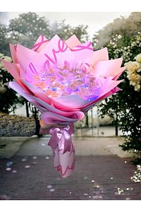 Love Ambalaj Günceldir-ışıklı Pembe Love Ambalajlı Kelebek Buketi Anneye Sevgiliye Arkadaşa Hediye ürün fotoğrafı