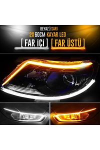 Selamlamalı Açılış Animasyonlu Far Kaşı Beyaz Audi Stil Kayar Sinyalli Far Üstü Slim Led Kayan Led ürün fotoğrafı