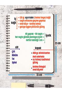 Günlük Planlayıcı Tarihsiz Ajanda | 90 Sayfa | Sert Karton Kapak | Çelik Spiral ürün fotoğrafı