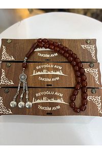 Özel Ahşap Kutulu 33 Lü Toz Kehribar Tesbih Kırmızı Hediyelik ürün fotoğrafı