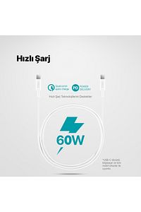 Type-c To Type-c 120cm 60w Pd/qc Hızlı Şarj/data Kablosu Beyaz 2dk36b ürün fotoğrafı