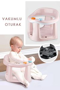 2'li Bebek Banyo Oturağı Ve Minder Seti - Vakum Taban Mama Oturağı, Oturak Minderi Pembe ürün fotoğrafı