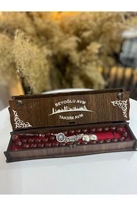Özel Ahşap Kutulu 33 Lü Toz Kehribar Tesbih Kırmızı Hediyelik ürün fotoğrafı