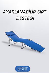 Ecm Mavi Katlanabilir Şezlong Kampet Plaj Yatağı-oxfort Yırtılmaz Kumaş, Paslanmaz Gövde (YASTIKLI) ürün fotoğrafı