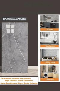 30x60 Cm Açık Gri Mermer Desenli Kendinden Yapışkanlı Seramik Köpük Banyo PVC Duvar Paneli ürün fotoğrafı